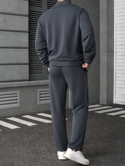 Manfinity CasualCool 男士休闲纯色夹克和裤子套装男士慢跑西装男士两件套休闲西装男士两件套男士西装套装灰色男士休闲西装，秋季衣服