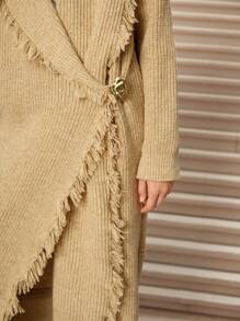 SHEIN Unity Nouveau cardigan poncho tricoté décontracté amincissant, pull ample à franges vêtement d'extérieur pour l'automne/l'hiver - Nude - Voir 5