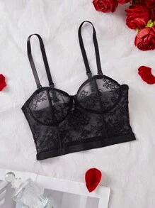 SHEIN 1pc Women's Sheer Lace Sexy Bra - Black - View 8