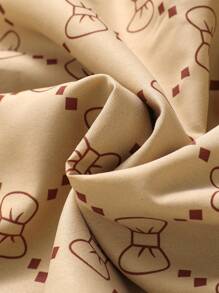 Elladie kids Young Girl Khaki Bow Print Thermal Lined Hooded Double-Breasted Fashion Coat, Suitable For Casual Daily Wear Fall Winter - Multicolor - View 3