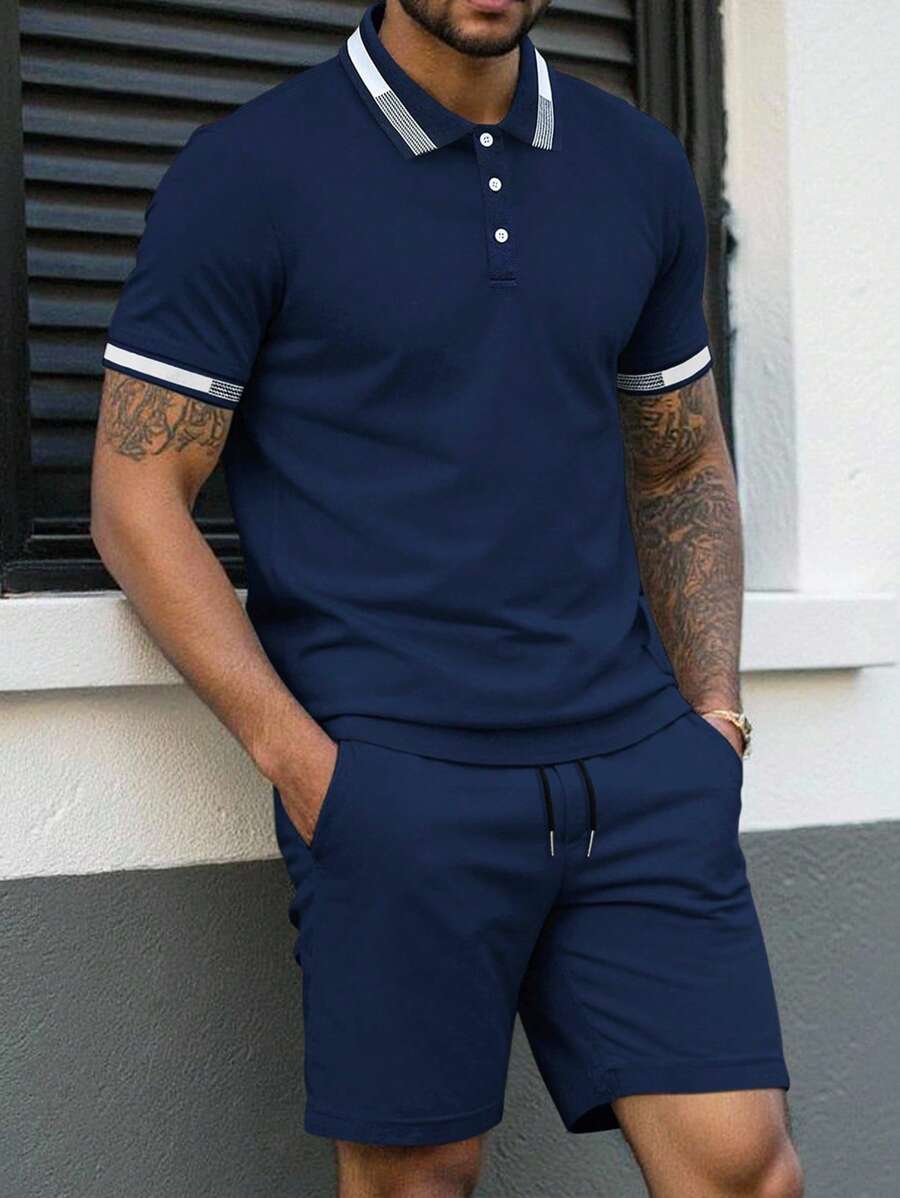 Manfinity Homme Sports Style Men Polo Co-Ords In Breathable Fabric With Regular Sleeves And Pocket Casual Two Pieces Set Men Men Summer Set