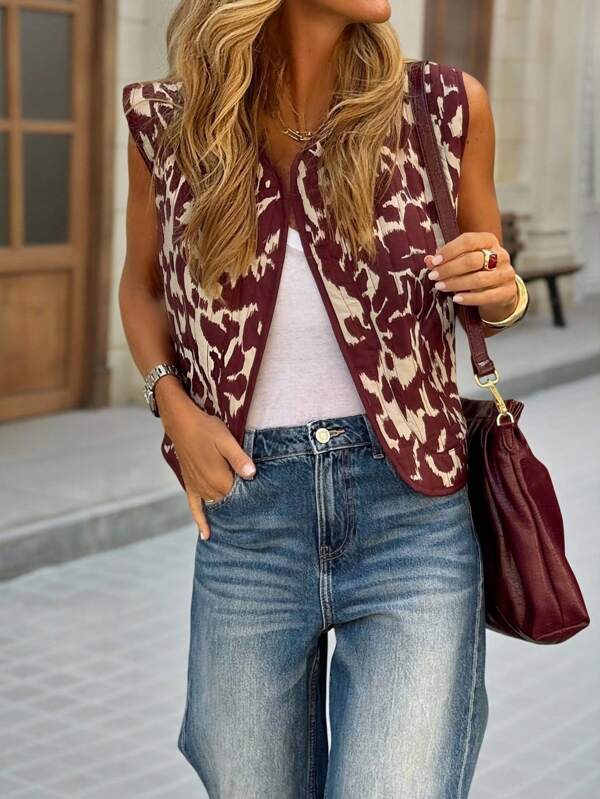 Brillora Chaleco casual con estampado de leopardo de estilo vintage para mujer, adecuado para salidas y vacaciones, otoño/invierno