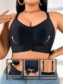 SHEIN 1 件大码蕾丝拼接无钢圈文胸 - 黑色 - 查看 1