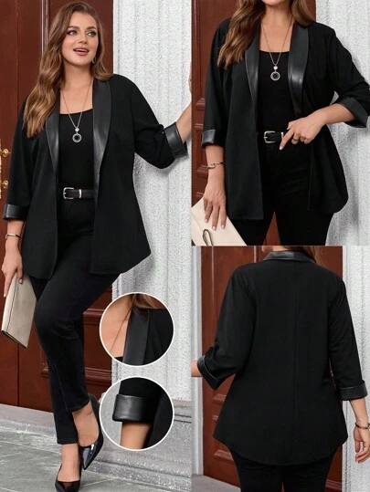 Miaspire Plus Size Dam OL Minimalistisk Personlig Jacka, Vår/Höst, Höst och Vinter, Plus Size Kontorskläder, Casual, PU, Utekväll, Kontorskläder, Vinter, Höstkappa