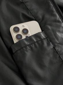 HIMLAND Men's Short Black Leather Jacket , Fall Winter