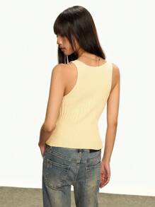 INAWLY Women's Dopamine Vacation Style Open Front Casual Knit Vest - Yellow - View 3