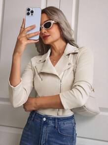 EMERY ROSE Motorrad Jacke mit Revers, Reißverschluss, Kunstleder