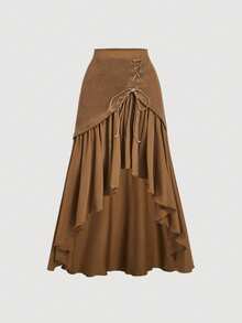 SHEIN MOD Asymmetric Hem Wrap Tie Front Camel Brown Bohemian Skirt,Western Wear Women,Vacation Outfits Woman,Hippie Western Clothes For Women,Brown Ruffle Skirt - Brown - View 1