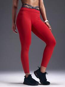 Powerista Quần legging thể thao thường ngày dáng ôm, chạy bộ, tập thể dục cho nữ - Đỏ - Xem 3