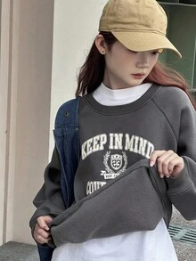 DAZY 少女休闲字母印花运动衫和运动裤套装秋季 - 深灰色 - 查看 7