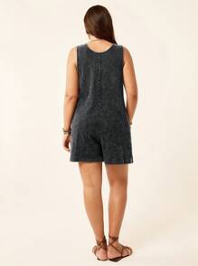 Freevana 休闲水洗面料音乐节春夏基本款连体裤，带口袋休闲连体衣，带口袋女式连体衣，女式短款连体裤，复古老钱风格女式街头服饰，秋季服装，返校季卡哇伊街头服饰，女式复古服装，垃圾摇滚基本款科技风服装，基本款运动服，背心 - 灰色 - 查看 8