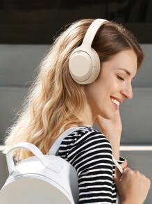 Madebyblanc Tai nghe không dây trùm đầu mới có băng đô co giãn, phủ kín toàn bộ tai, gọi HD, chụp tai có thể gập lại, âm thanh HIFI, âm trầm cực lớn, thời lượng pin dài, du lịch, công tác, sạc USB-C, quà tặng giá rẻ - Một cỡ - Xem 2