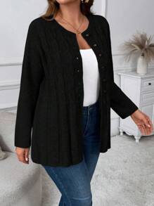 Plus Size Women Twist Pattern Long Sleeve Single Breasted Casual Black Cardigan Winter Fall Autumn, For Woman - Black - View 5