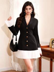 SHEIN MOD Robe longue élégante à manches longues avec volant à l'ourlet de couleur unie - Noir - Voir 9