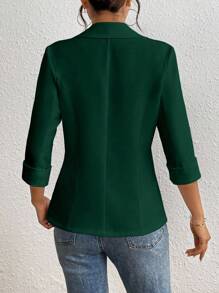 Chiquease Spring & Summer Casual Commuter Solid Color Lapel Neck Raglan Sleeve Fashion Blazer - Dark Green - View 2