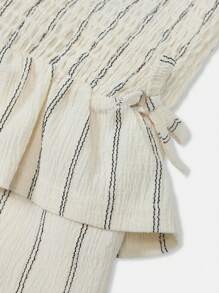 SUMWON 夏季条纹无袖荷叶边背心套装，含松紧腰短裤，休闲装，春季假日海滩装，女童时尚装 - 杏色 - 查看 6