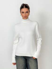 SHEIN Tall 高领保暖内衬修身保暖毛衣，秋冬季保暖分层衬衫 - 白色 - 查看 12