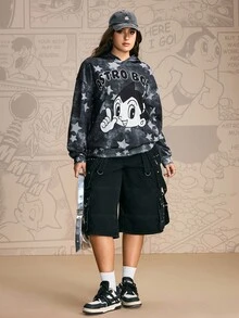 Astro Boy X SHEIN Plus Size Cartoon Figure Graphic Sweatshirt Women Graphic Sweatshirts Women Character Sweatshirts Star Print Sweatshirt Fall Women Winter Gym Tops Autumn - Dark Grey - View 5