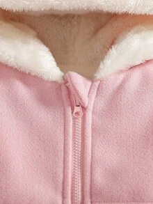 SHEIN Baby Girls' Hooded Fluffy Bow Pocket Long Sleeve Faux Fur Jacket. The Adorable Hooded Design, Paired With The Fluffy 3D Bow Decoration, Is Lively And Playful, Full Of Childlike Charm. Suitable For Taking The Baby Out To Play, As Well As For Casual Home Wear. Whether Attending A Holiday Party Or Any Important Occasion, The Baby Can Instantly Become The Sweetest And Most Charming Little Princess, Attracting Everyone's Attention.