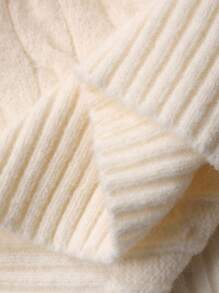 Dazy Plus Zip-Up Half Open Collar Loose Embroidered Pattern Long Sleeve Pullover Sweater, Spring/Autumn - Apricot - View 17