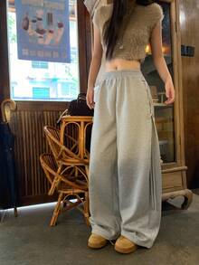 DAZY 女式韩版宽松系带休闲长款运动裤秋季女式慢跑裤 - 灰色 - 查看 2