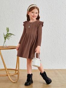 SHEIN 年轻女孩时尚女孩宽松优雅盖袖连衣裙，秋冬