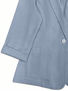 Franclia Solid Color Notched Collar Single-Breasted Pocket Minimalist Blazer - Blue - View 6