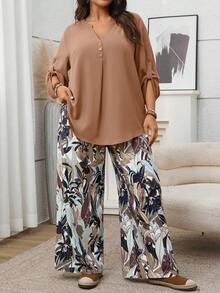 EMERY ROSE Bộ 2 món áo sơ mi dài tay và quần in hoa thời trang thu đông cho nữ cỡ lớn - Nhiều màu - Xem 3