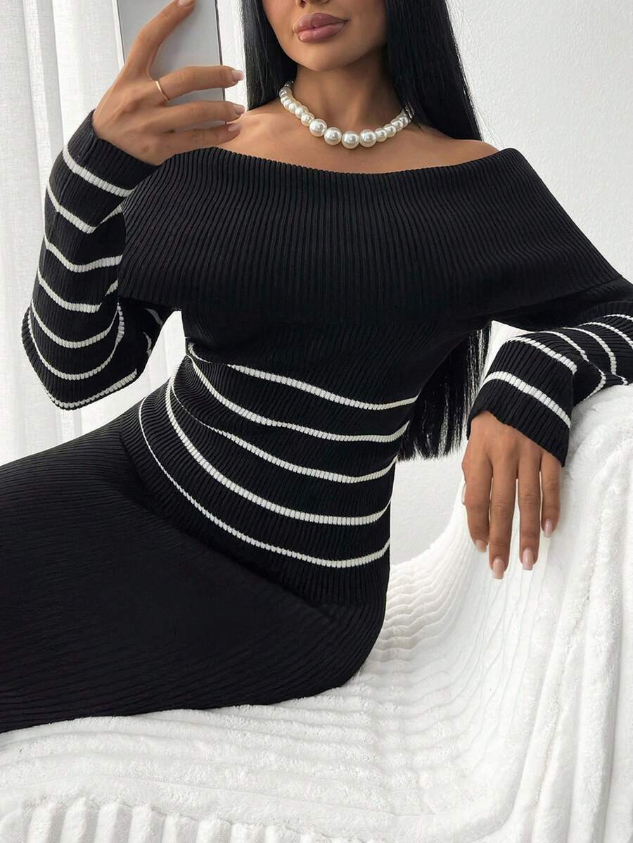 EURMUSE Suéter de mujer con elegante diseño en blanco y negro - Blanco y Negro - Ver 1