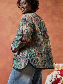 Bóhologie Women's Casual Cashew Pattern Long Sleeve Single-Breasted Quilted Jacket Womens Jacket Paisley Jacket Floral Jacket Lightweight Quilted Jacket - Multicolor - View 5
