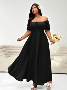 Solflare EZwear 大码女式黄色短袖休闲系带收腰优雅度假连衣裙，春夏款，休闲婚礼宾客连衣裙 - 黑色 - 查看 6