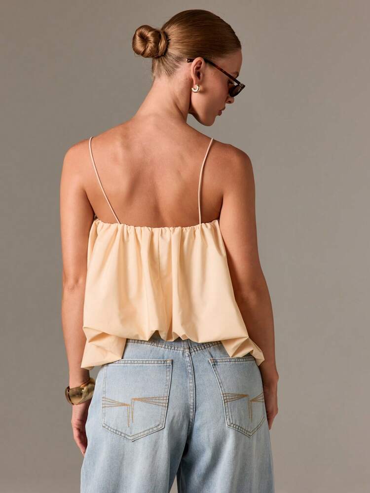 Ruched Balloon Hem Cami Top With Spaghetti Straps