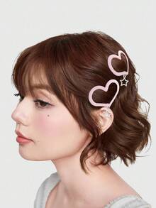 ROMWE Kawaii Bộ 2 kẹp tóc đính đá hình trái tim và ngôi sao lấp lánh màu hồng chất lượng cao dễ thương và đơn giản, thích hợp để đeo hàng ngày, làm quà tặng cho bé gái - Hồng - Xem 9