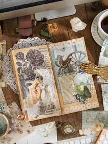 SHEIN 60 张复古主题便笺纸，高容量剪贴簿纸，具有多种复古内容，适用于子弹日记本， - 彩色 - 查看 7