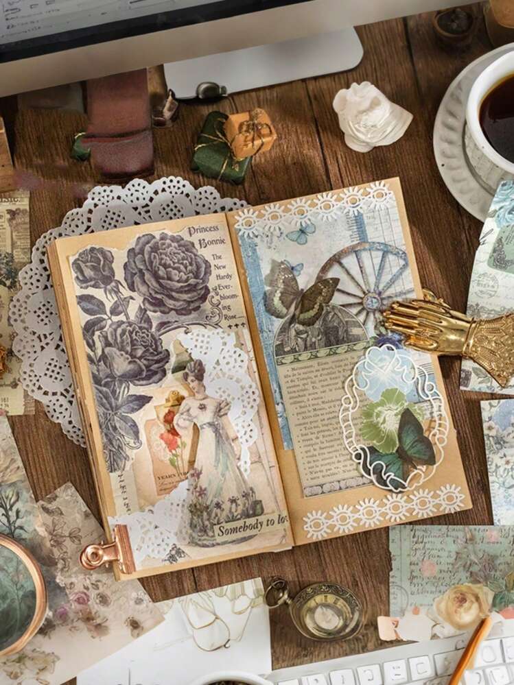 SHEIN 60pcs Vintage Themed Memo Paper Pad, High Capacity Scrapbook Paper With Diverse Retro Content, Suitable For Bullet Journal, - Multicolor - View 7