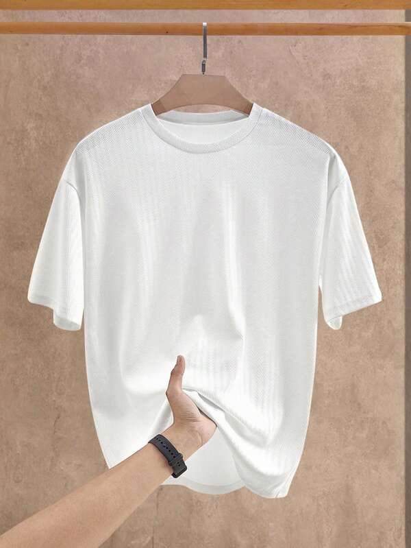 HIMLAND Men's Textured Casual Daily T-Shirt White T Shirt Plain T Shirt Blank T Shirts Men T Shirt Basic T Shirt White T-Shirt Plain T-Shirt Blank T-Shirt Mens T-Shirt