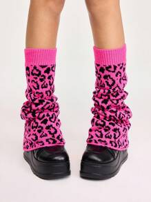 ROMWE Grunge Punk 1双可爱卡哇伊心形豹纹白底宽腿保暖裤 - 彩色 - 查看 3