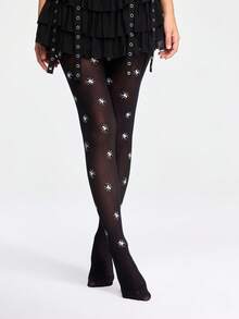 ROMWE Grunge Punk 1 đôi quần bó in hình nhện phong cách Gothic - màu đen - Xem 5