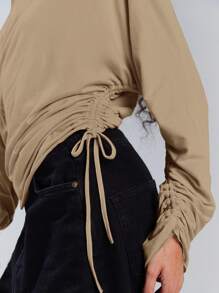 Athîral 女士休闲纯色不对称领抽绳上衣，秋季