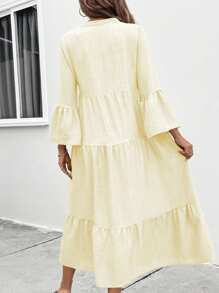 SHEIN LUNE Women's Notched Neck Single-Breasted Long Sleeve Casual Dress Maxi Women Outfit Fall Cloth For Women - Butter Yellow - View 2