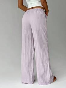 FavEase Women's Solid Color Drawstring Waist Pockets Casual Versatile Long Pants - Baby Pink - View 2