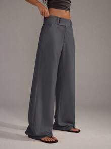 TRNVIE Men's Minimalist Front Button Straight Leg Casual Pants Fall Cloth For Women - Grey - View 5