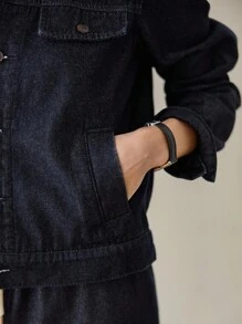 Dazy-Less Women's Loose Business Casual Cargo Style Denim Jacket And Pants Set With Large Pockets, Drawstring, Tie Waist, Autumn/Winter,Fall Women Clothes - Black - View 9