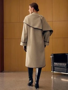 MOTF PREMIUM FASHIONABLE RETRO CONTRAST TRIM OVERCOAT - Brown - View 7