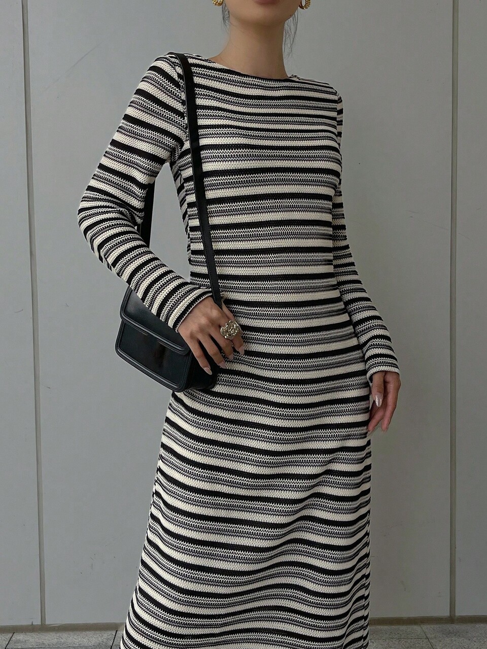 Striped Knit Dress, Waist Cinched, Slimming, New Design For Women Dress