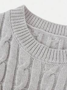 SHEIN Young Girl Loose Casual Minimalist Comfortable Round Neck Long Sleeve Sweater Dress,In Fall/Winter - Grey - View 5