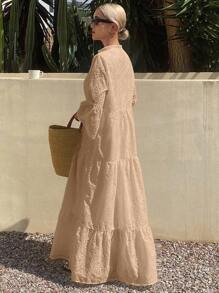 DAZY Summer New Loose Casual Vacation Style Women Mid-Length Dress - Apricot - View 2