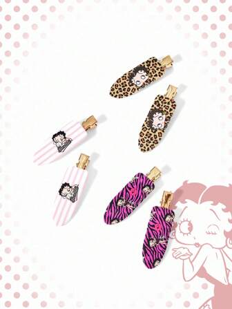 Betty Boop | ROMWE 3 pares de pinzas para el cabello con gráficos de figuras de dibujos animados sin costuras