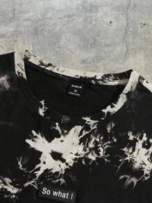 AXEPEAK Men Cotton Tie Dye Slogan Graphic Tee, Summer, 2000s Style - Beige - View 3