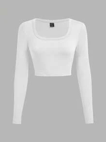 SHEIN EZwear 3 件套休闲简约 U 领长袖短款上衣 T 恤，百搭适合春秋季节 - 彩色 - 查看 7